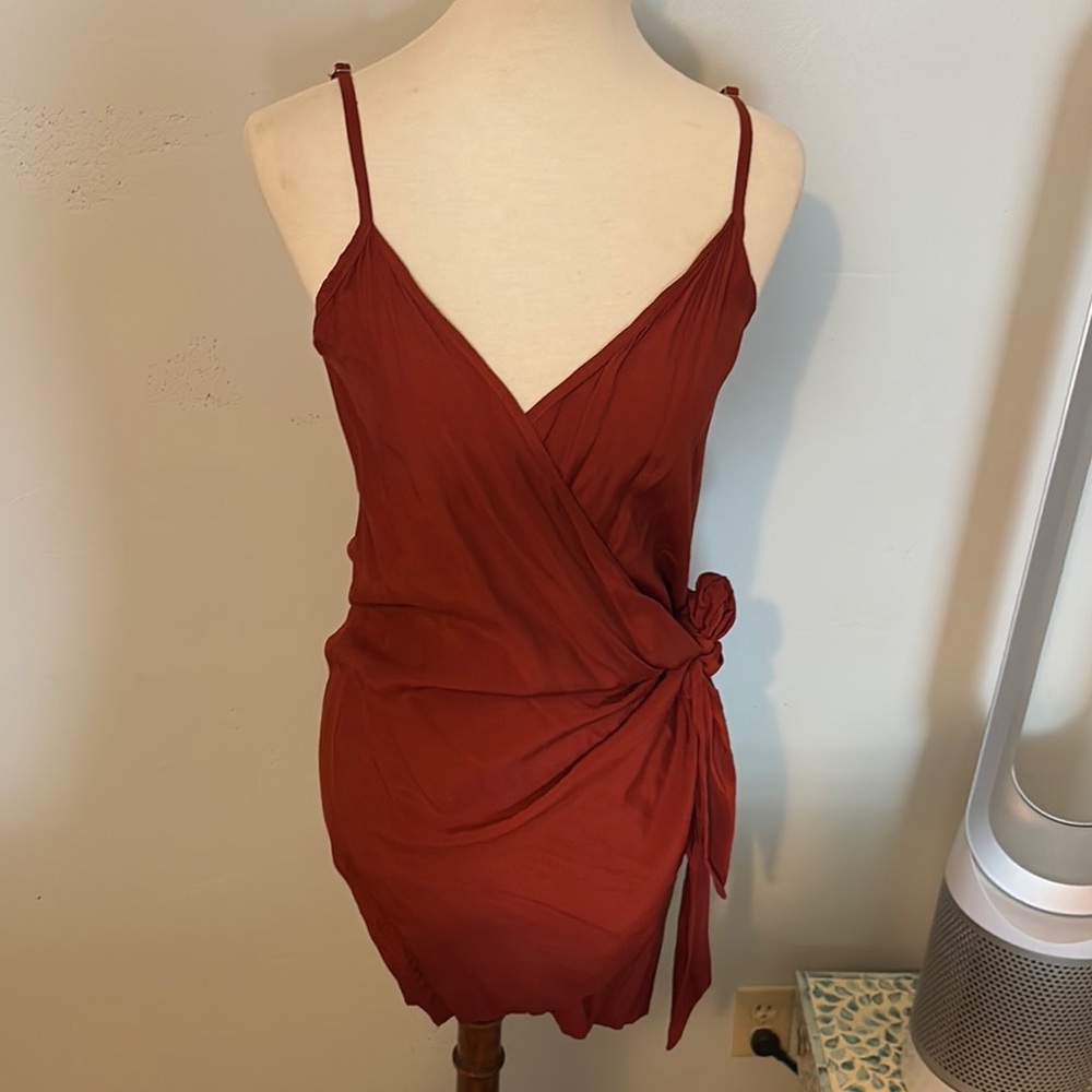 Elegant Rust Wrap Dress